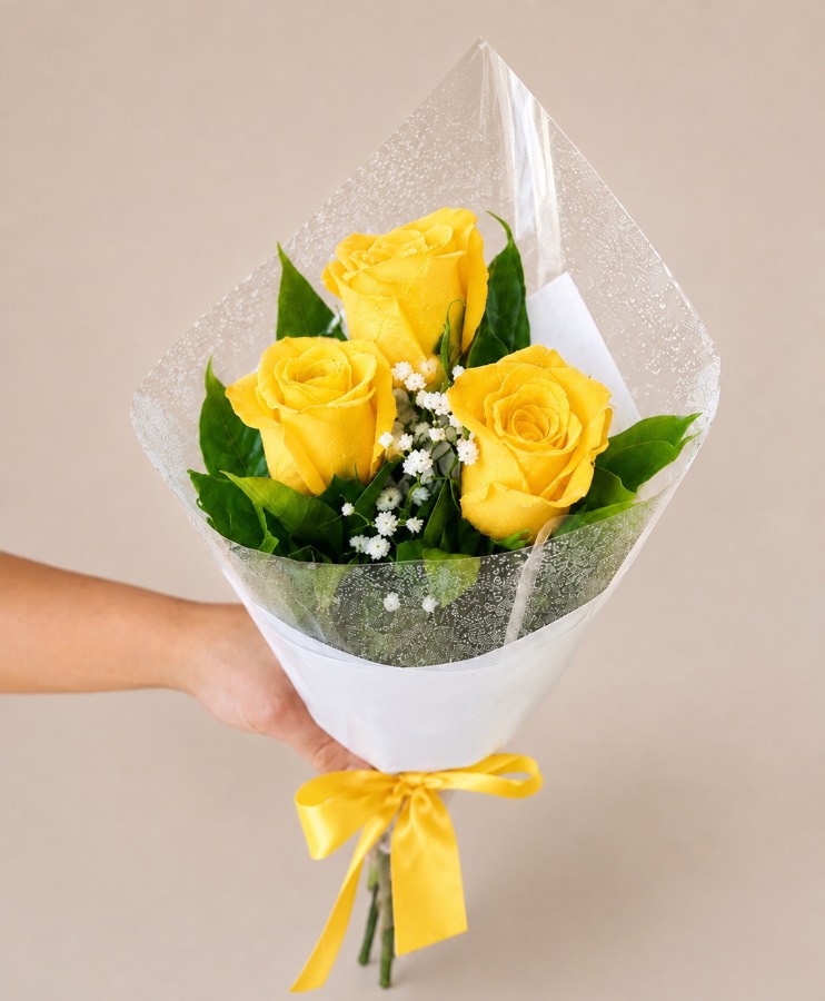 Buquê 3 Rosas Amarelas