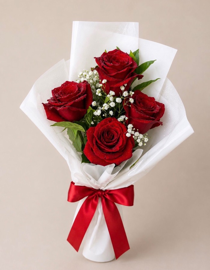 Ramalhete com 4 Rosas Vermelhas Colombianas