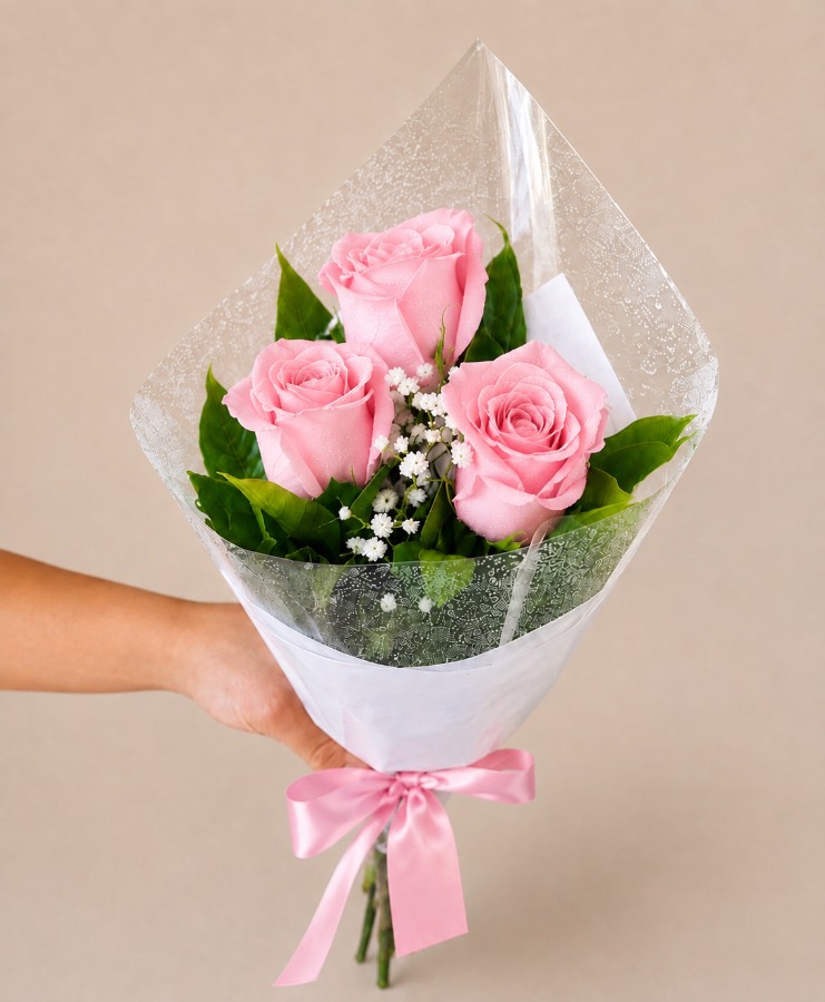 Buquê 3 Rosas Cor de Rosa